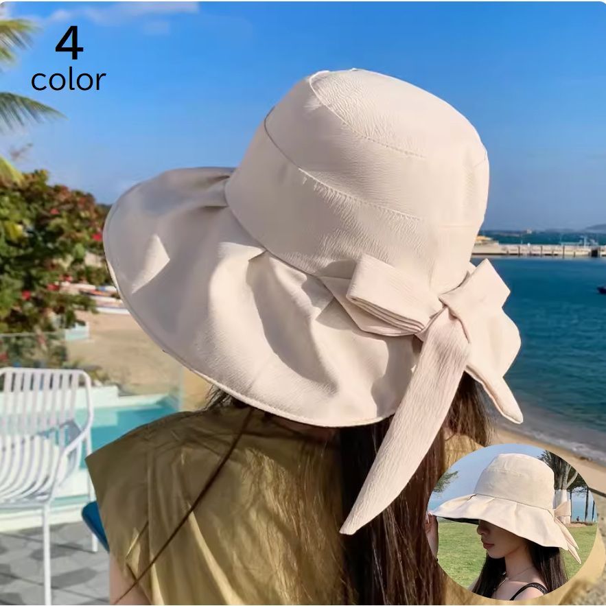送料無料 女優帽 帽子 つば広 ハット レディース 女性 婦人 ぼうし リボン 紫外線対策 UV対策 日除け 日よけ 無地 単色 ブラック ホワイト カーキ イエロー おしゃれ かわいい おでかけ