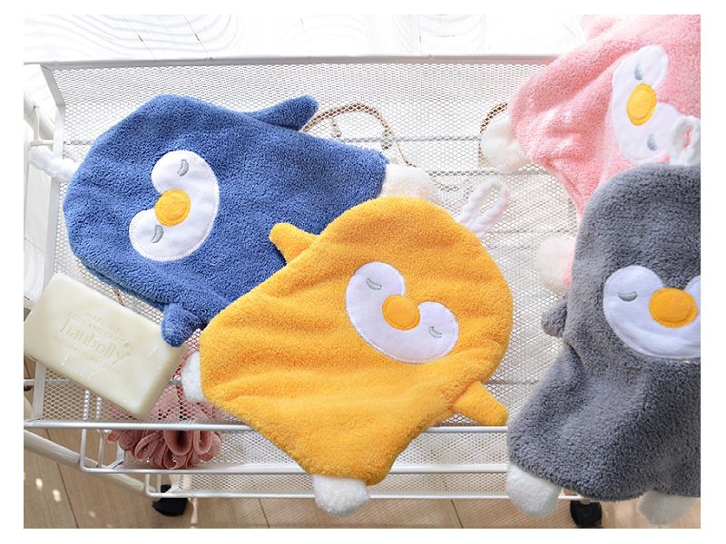 送料無料 ループ付きタオル ハンドタオル 吊り下げ 吸水 ペンギン 手拭きタオル 洗...