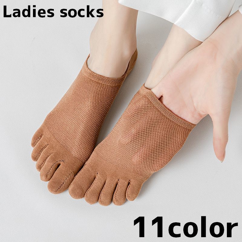 Five-Toed Socks - 送料無料 5本指ソックス 靴下 ソックス レディース 女性 メッシュ ショート丈 シンプル カジュアル 通気性 単色 薄手