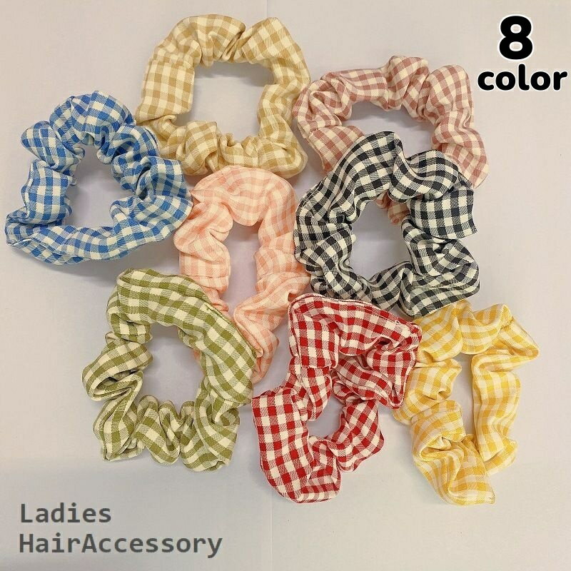 送料無料 シュシュ ヘアゴム レディース 女性 キッズ 子供 女の子 ヘアアクセサリー 髪留め 髪飾り まとめ髪 ヘアアレンジ 髪ゴム チェック柄 可愛い おしゃれ お出掛け 女子 子どものサムネイル