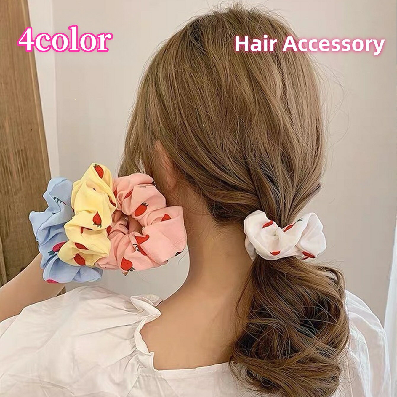 乐天商城 - 送料無料 シュシュ レディース 大人 ヘアアクセサリー シフォン イチゴ柄 苺 可愛い 大きめ ヘアゴム 髪ゴム 髪飾り 髪留め ヘアアレンジ まとめ髪 プリント カジュアル かわいい ガーリー おしゃれ お洒落 デイリー 普段使い 女性 婦人 女の子 ガールズ 子供 キッズ ジュニ