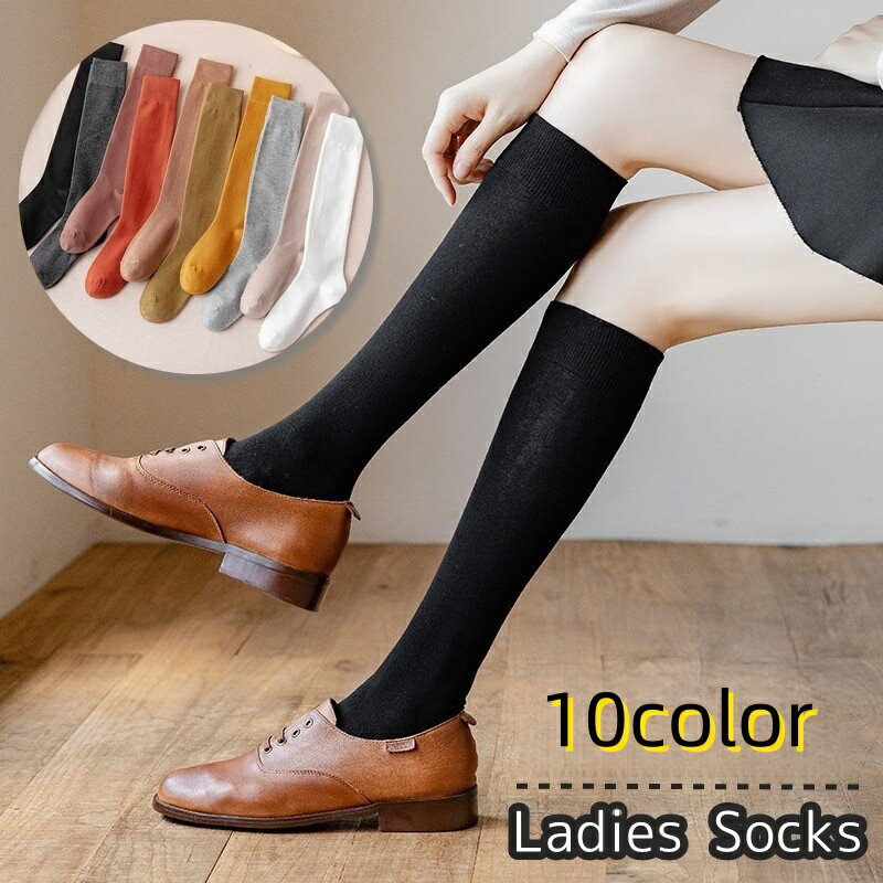 送料無料 ハイソックス レディース 女性 婦人 靴下 くつした ソックス 無地 単色 シンプル お洒落 可愛い ナチュラル カラバリ豊富 ファッション小物 定番 デイリー 普段使い オフィス 会社 ブラック ホワイト グレー 黒 白