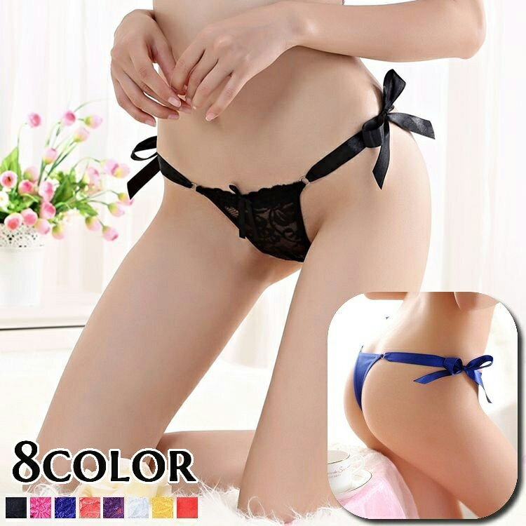 送料無料 Tバックショーツ 紐パン リボン 総レース レディース 婦人 インナー パンツ パンティー 下着 レーシー 花柄 透け感 シースルー セクシー かわいい おしゃれ