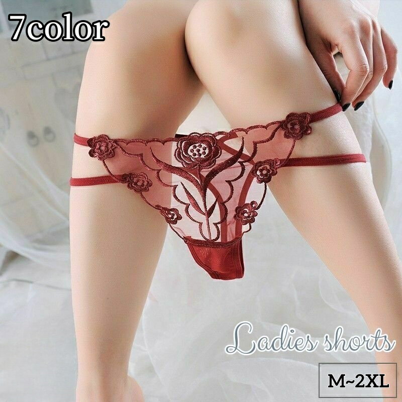 送料無料 Gストリング レディース 女性用下着 Tバックショーツ パンティー パンツ 大きいサイズ レース フラワー シースルー 透け感 シアー セクシー おしゃれ かわいい ランジェリー 花 ブラック ホワイト レッド パープル ブルー 黒 白 赤 紫 青のサムネイル