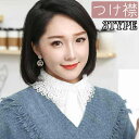 送料無料 つけ襟 付け襟 レディース 女性 重ね着風 レイヤード風 ブラウス風 前ボタン レース シフォン調 刺繍 黒 上品 清楚