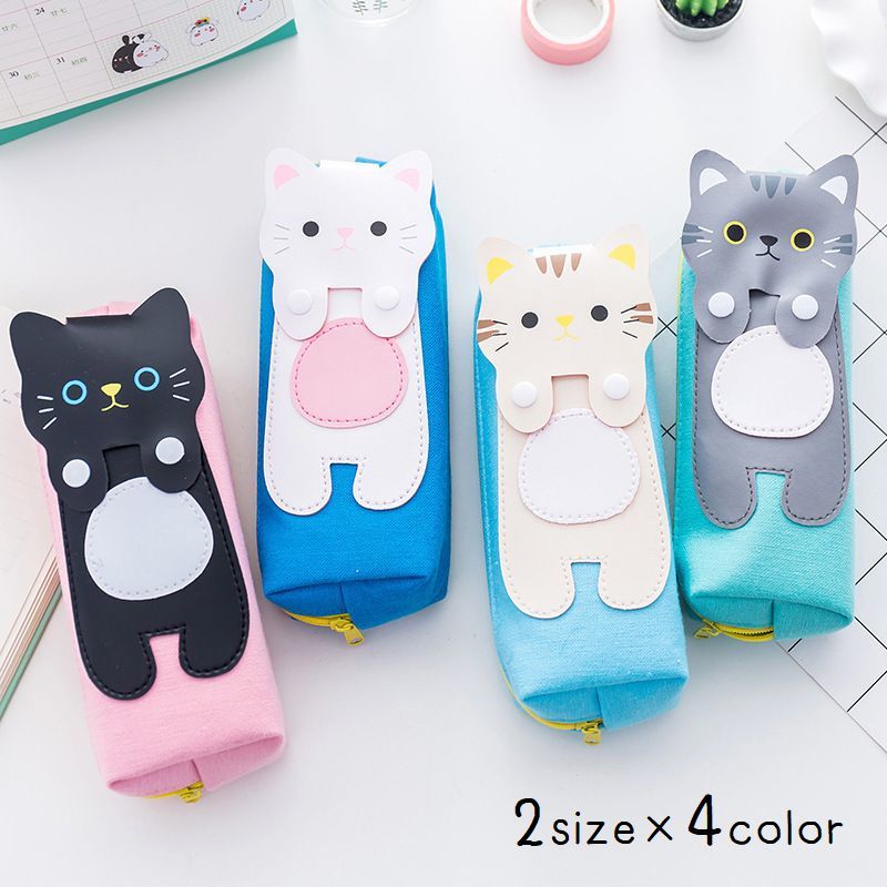 送料無料 ペンケース 文房具 筆箱 ペン入れ ポーチ キャンバス ファスナー 四角 三角 かわいい 猫 学生..