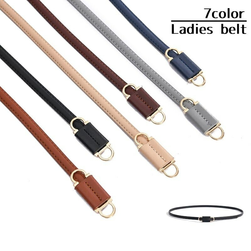 送料無料 ベルト レディース 細ベルト 細い フェイクレザー PU スリムベルト ゴールドカラー シンプル ..