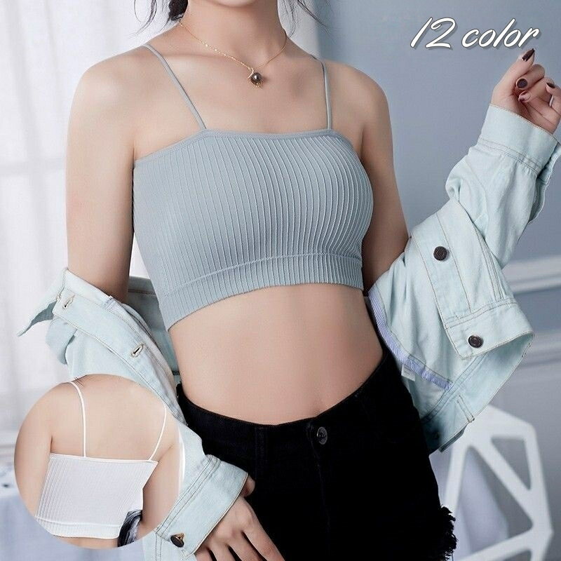 送料無料 ノンワイヤーブラ ハーフトップブラ ブラジャー レディース 女性用 下着 インナー 無地 リブ 細ストラップ シンプル おしゃれ スポーツブラ ナイトブラ 締め付けない 楽ちん ホックなし 普段使い デイリー 運動 婦人用 カラバリ豊富