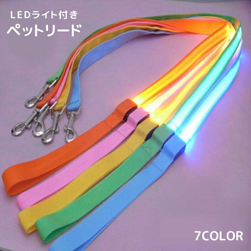 送料無料 リード LED ライト 光る 充電式 1.2m ペット用品 散歩 ウォーキング 小型犬 中型犬 大型犬 シンプル 無地 安全 夜間 事故防止 リチウム