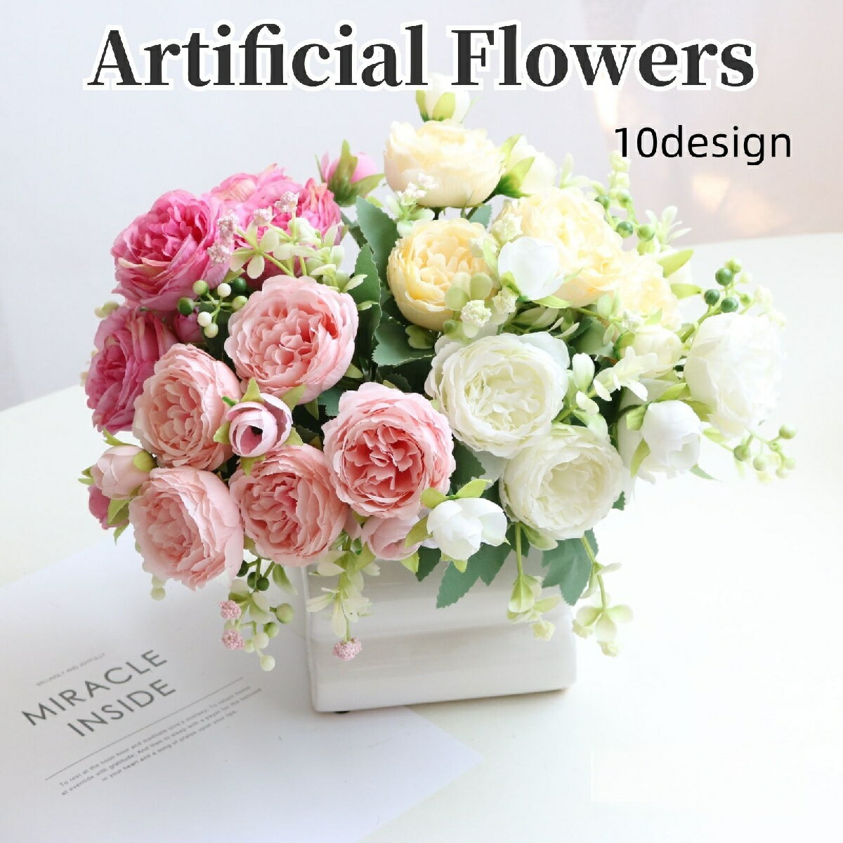 送料無料 造花 フェイクフラワー 1束 5本組 バラ 薔薇 ローズ フラワー 花飾り アートフラワー 葉付き ..