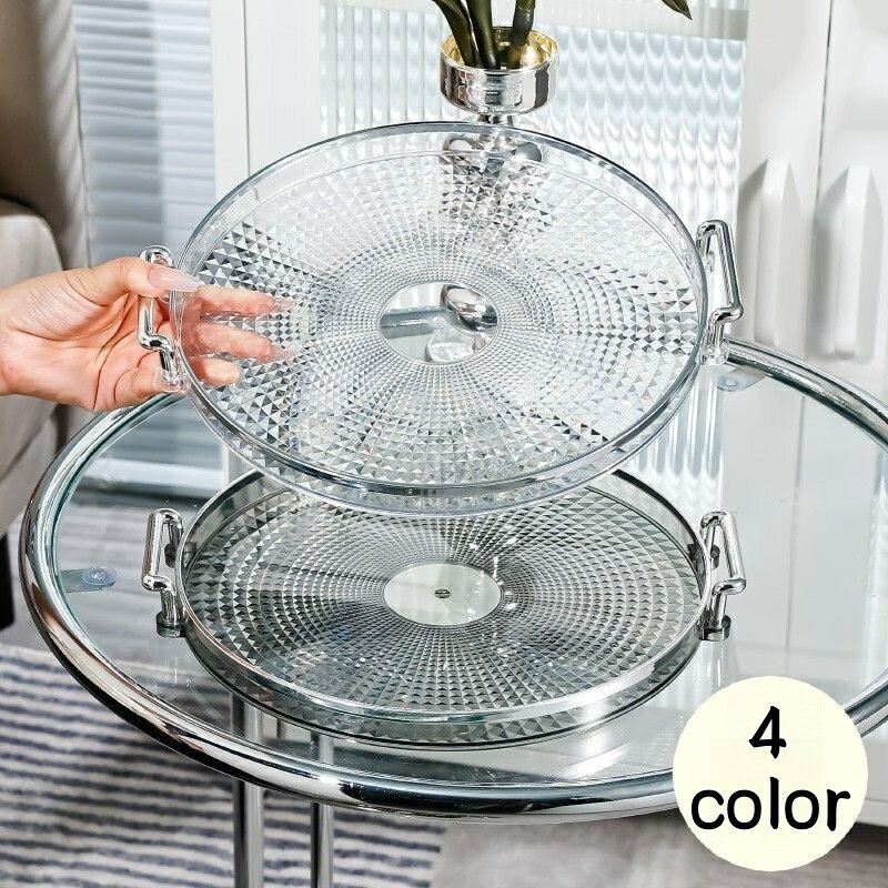 送料無料 トレー トレイ お盆 おぼん キッチン雑貨 配膳用品 ラウンド 円形 丸型 クリア 透明 持ち手 ..