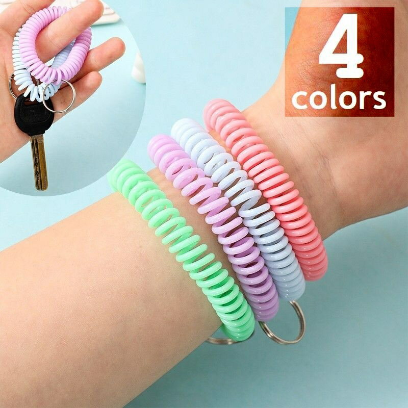 送料無料 リングストラップ キーリング ブレスレット キーホルダー スパイラル 螺旋 腕輪 リストバンド 伸縮 キーストラップ サウナ ジム ロッカーキー ピンク グリーン パープル