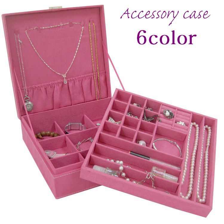 送料無料 アクセサリーケース ジュエリーボックス 宝石箱 小物入れ 2段 カギ付き 大容量 収納 整理 保管 無地 正方形 スクエア フック 仕切り シンプル おしゃれ 可愛い イヤリング ピアス ネックレス ブレスレット 時計 指輪 コレクションのサムネイル