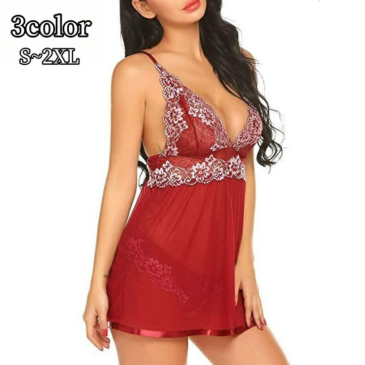 送料無料 ベビードール Tバックショーツ 2点セット レディース 女性用 インナー 下着 ランジェリー セ..