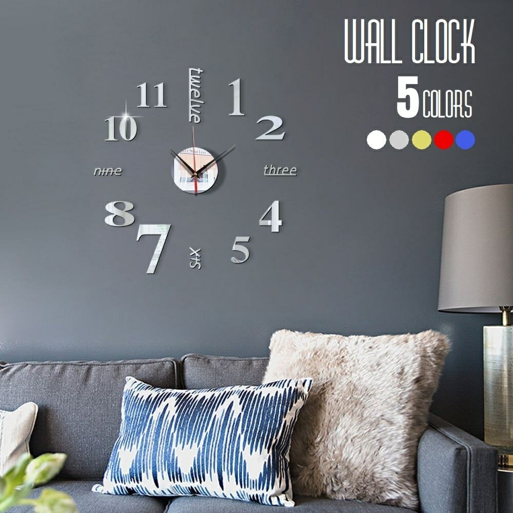 送料無料 壁掛け時計 ウォールクロック 鏡面 壁 シール 貼れる 簡単 電池式 DIY おしゃれ インテリア雑貨 見やすい 数字 英語 とけい