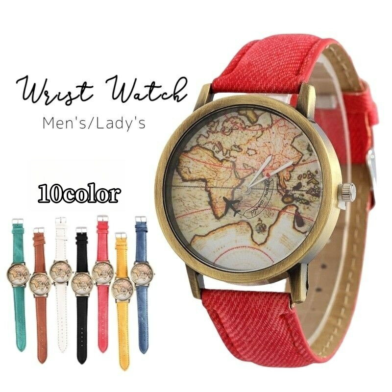 送料無料 腕時計 リストウォッチ メンズ レディース 女性 男性 ユニセックス アナログ ヴィンテージ風 レトロ 世界地図 飛行機 ゴールドカラー キャンバス 婦人 紳士 お洒落 おしゃれ カジュアル 普段使い おでかけ プレゼント ギフト 贈り物 ファッション小物 雑貨 ブラック