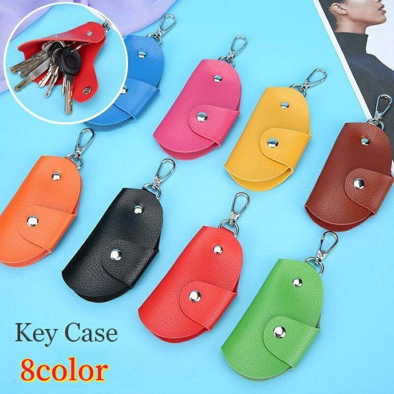 送料無料 キーケース キーホルダー 二つ折り スナップボタン カラビナ付き レザー調 フェイクレザー レ..
