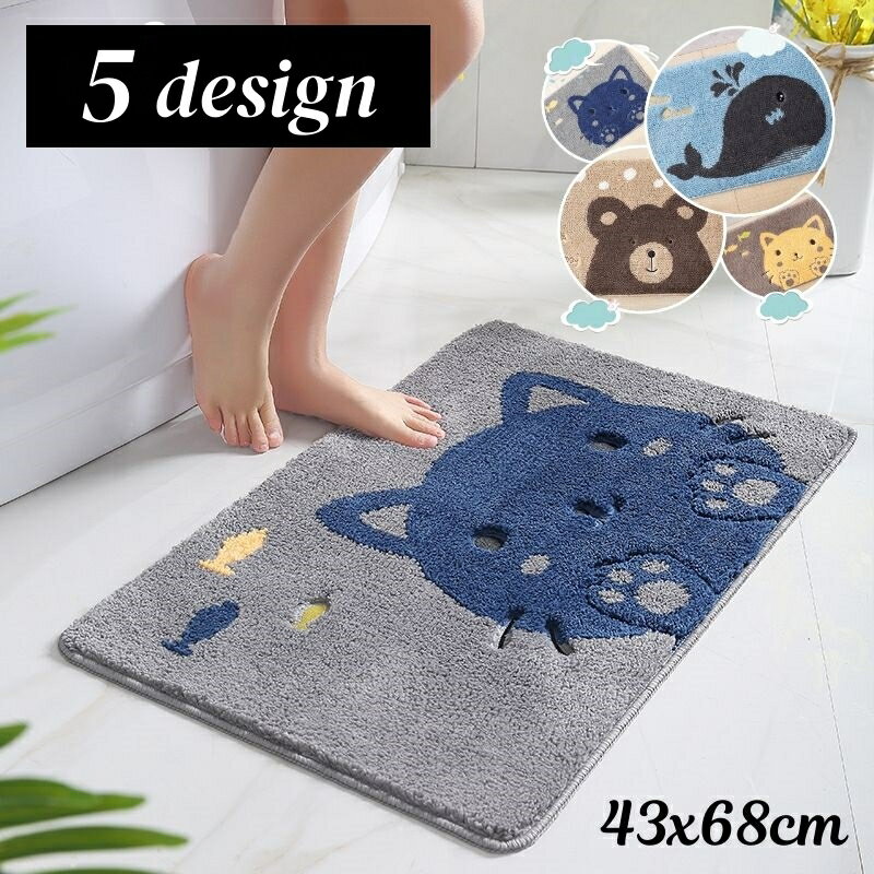 送料無料 バスマット 足ふきマット 洗面所マット 玄関マット 長方形 洗える 滑り止め 動物 イラスト 柔..