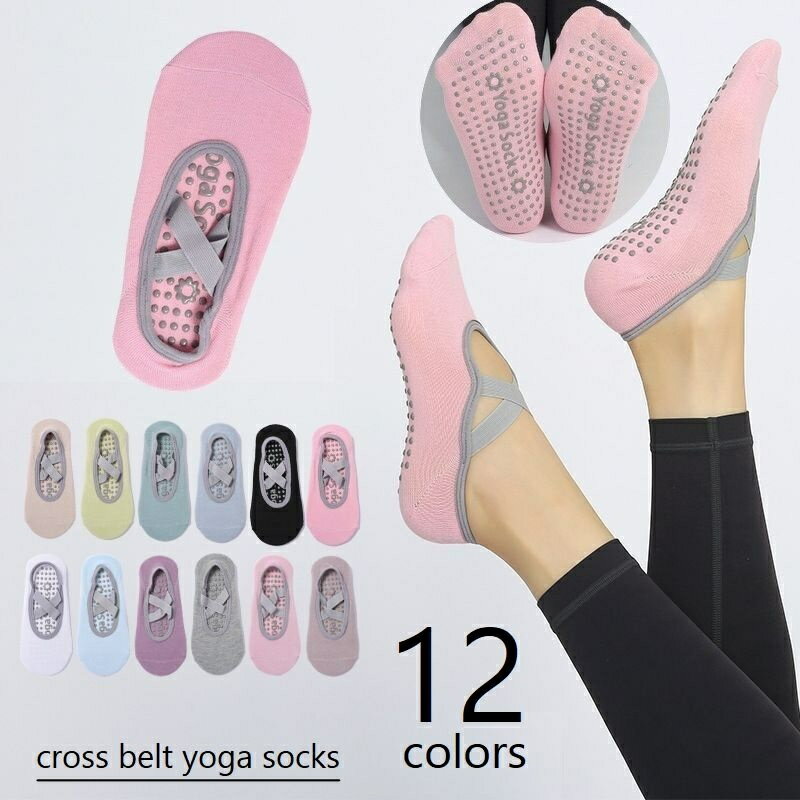 送料無料 ヨガソックス ショートソックス レディース 靴下 滑り止め クロスバンド 甲ベルト フィットネ..