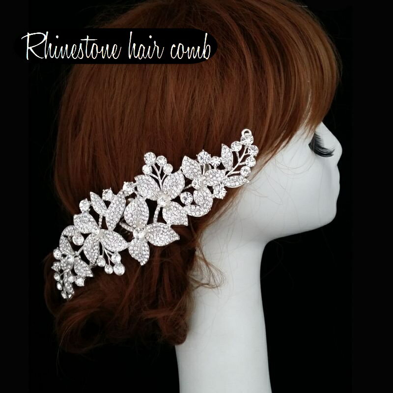 送料無料 ヘッドコサージュ ブライダル ヘアコーム ヘアアクセサリー レディース 髪飾り まとめ髪 結婚式 ヘアアレンジ ラインストーン シルバーカラー 簪 ヘアピン フォーマル パーティ 華やか ヘアアクセント