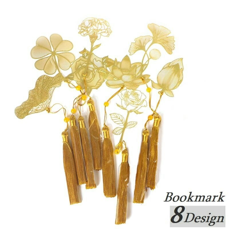 送料無料 しおり ブックマーク ブックマーカー 栞 金属製 おしゃれ ギフト プレゼント 贈り物 文房具 花 蓮 四つ葉 クローバー バラ イチョウ カーネーシ...