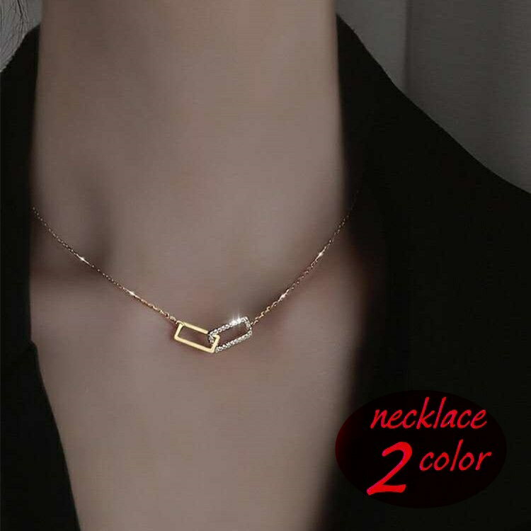 送料無料 ネックレス レディース アクセサリー スクエアチャーム ラインストーン チェーン ペンダント ..