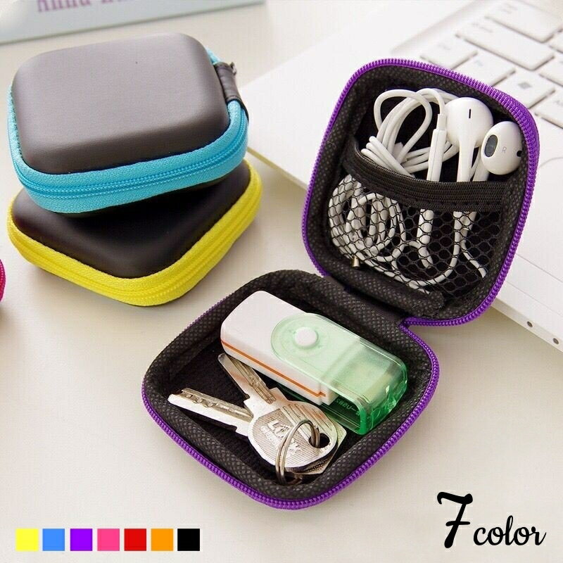 送料無料 イヤホンケース 小物入れ 有線 ガジェットポーチ ミニポーチ マルチケース ファスナー スクエ..