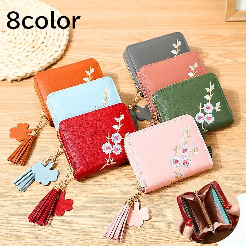 送料無料 コインケース 小銭入れ ミニ財布 カード入れ レディース 女性 レザー調 花 フラワー 刺繍 チ..