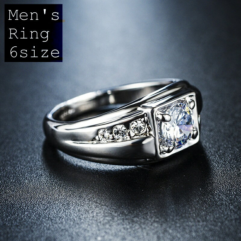 送料無料 リング 指輪 メンズ アクセサリー ビジュー ラインストーン 高級感 太め シルバーカラー 大き..