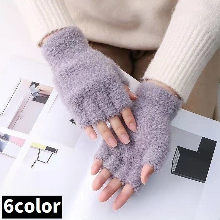 送料無料 手袋 ショートグローブ レディース 指切り 指なし 厚手エコファー ふわふわモコモコ スマホ対応 防寒 防風 暖かい 保温 秋冬