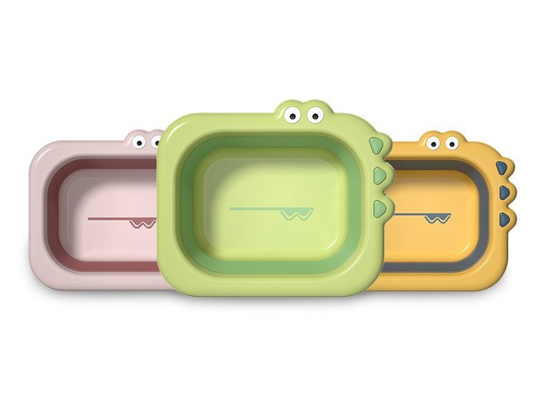 Plus Naoの送料無料 洗面器 折りたたみ式 キッズ 子供用 たらい 洗い桶 湯桶 大容量 軽量 たためる 省スペース 隙間収納 持ち運び便利 可愛い ワニ｜アングル3