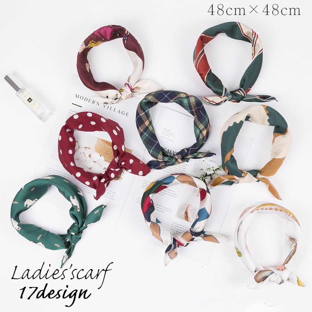送料無料 スカーフ レディース 女性用 正方形 ストール バッグスカーフ バンダナ おしゃれ 上品 おでかけ チェック ドット レオパード 羽 ファッション小物 婦人用