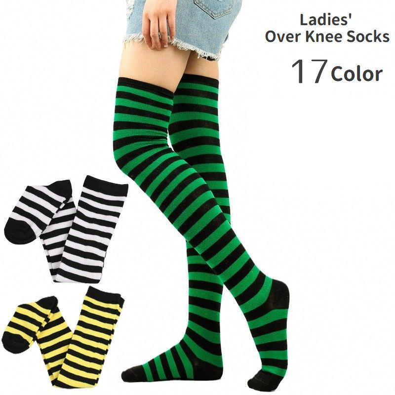 送料無料 オーバーニーソックス ニーハイ 靴下 レディース 細ボーダー柄 カジュアル かわいい おしゃれ 普段使い カラバリ豊富 女性用