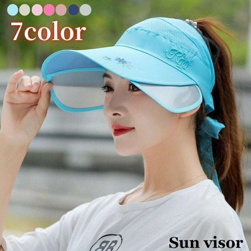 送料無料 サンバイザー 帽子 つば広 レディース ぼうし 調節できる 日除け UV対策 紫外線対策 日焼け対策 遮光 リボン 英字ロゴ 小顔効果 女性用 ファッション小物 夏 外出 お出掛け アウトドア 農作業 海 リゾート