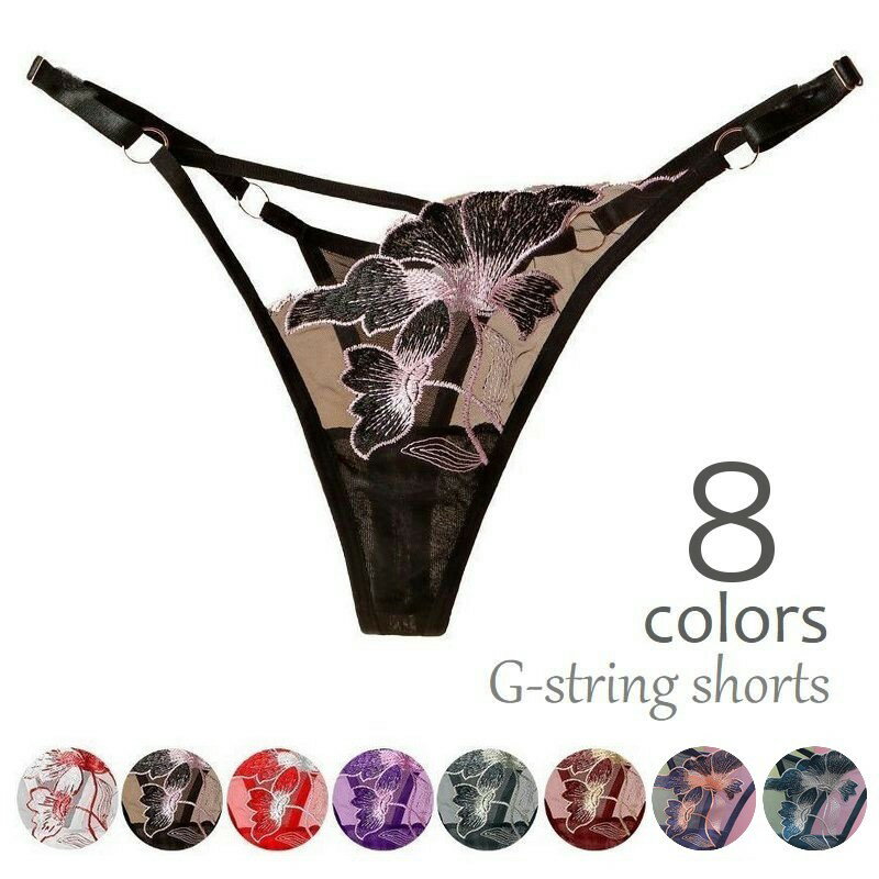 送料無料 Gストリング Tバックショーツ レディース パンティ インナー 刺しゅう レース シアー 紐パン 女性用 下着 アンダーウエア セクシー 透かしレース ブラック ホワイト レッド