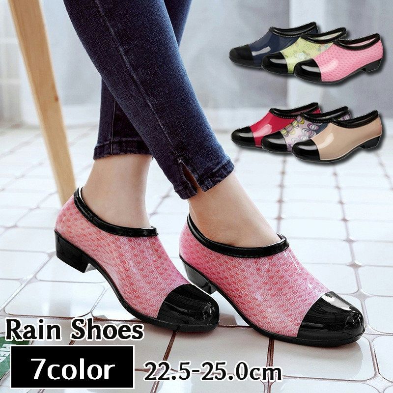 送料無料 レインシューズ 防水シューズ ショート丈 ヒール高3cm レディース 女性用 婦人用 雨の日に履..