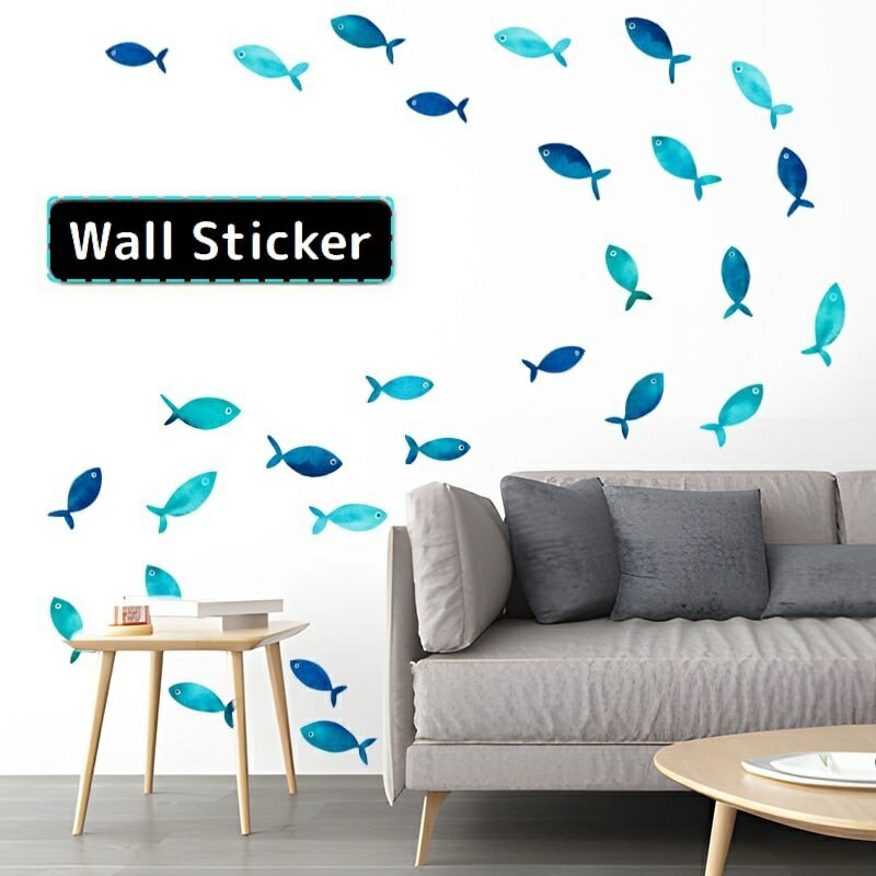 送料無料 ウォールステッカー 壁紙シール DIY 模様替え 飾り 室内装飾 魚 フィッシュ 防水 インテリア リビング 洗面所 貼り付け簡単