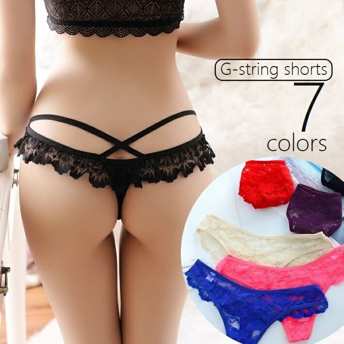 送料無料 Gストリング Tバックショーツ レディース インナー パンティ 刺繍レース フリル スカラップ ..
