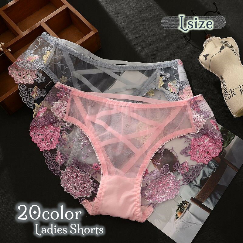 送料無料 スタンダードショーツ 単品 パンツ Lサイズ パンティー インナー 下着 レディース 女性 婦人用 おしゃれ かわいい 透け感 刺繍 レース クロスデザイン フルバック エレガント セクシー アンダーウェア
