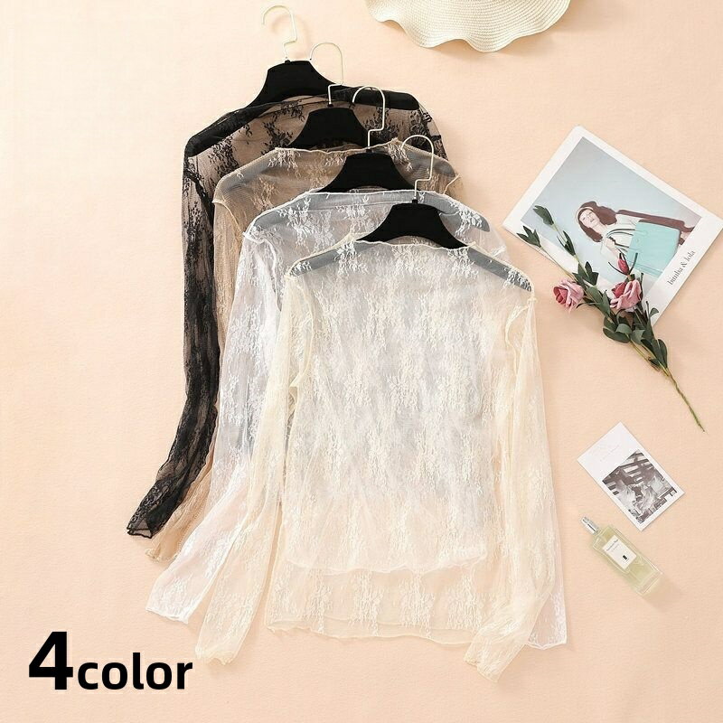 送料無料 ブラウス 長袖 レディース トップス プチハイネック 総レース シースルー 透け感 シアー 重ね着 レイヤード プルオーバー 肌見せ 婦人用 女性用 着回し セクシー おしゃれ