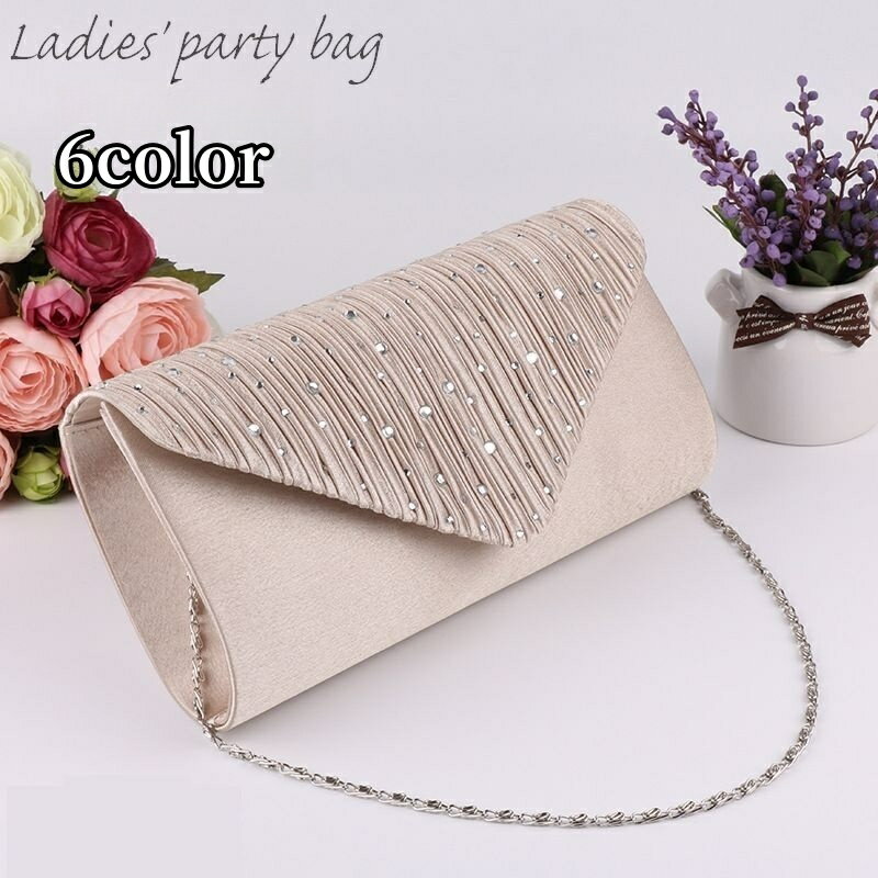 送料無料 パーティーバッグ クラッチバッグ ハンドバッグ 結婚式 パーティー 二次会 2WAY レディース かばん シャーリング ラインストーン キラキラ チェーン おしゃれ きれいめ 上品 エレガント 華やか 可愛い 女性用 婦人用 カバン 鞄