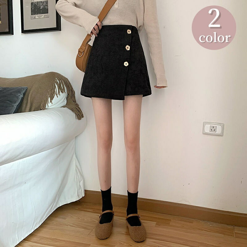 무료 배송 스커트 미니 스커트 무릎 위 길이 하의 여성의 큰 사이즈 여성 여성용 A 라인 버튼 감아 스커트 스타일 세련된 귀여운 비대칭 귀여운 랩 스커트 스타일 심플 착용 블랙 그린
