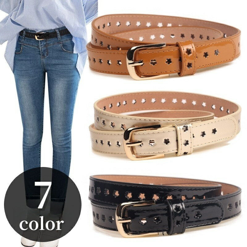 送料無料 ベルト レディース 女性 ファッション雑貨 フェイクレザー 花型 フラワー ブラック ホワイト ブラウン シンプル かわいい キュート カジュアル ポップ ガーリー