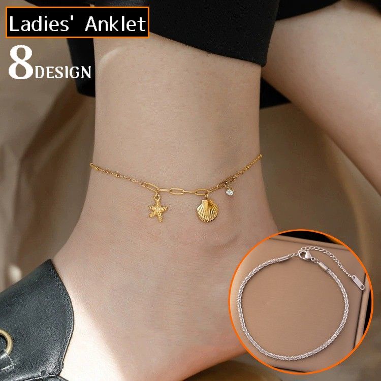 Anklets - 送料無料 アンクレット レディース 足首アクセサリー ブレスレット ラインストーン ビジュー チャーム 華奢 細め アジャスターチェーン
