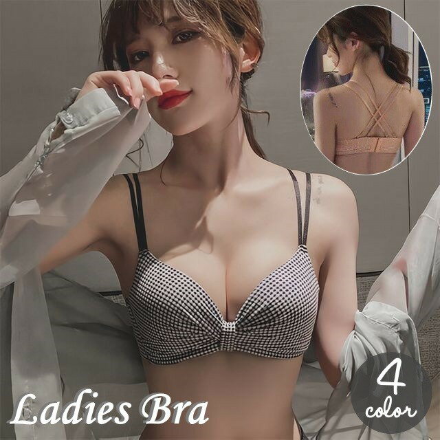 乐天商城 - 送料無料 ブラジャー 単品 レディース 女性 インナー 下着 肌着 3／4カップ ブラ ギンガムチェック チェック 小胸 小胸向け 小さめ 下厚パッドクロス バッククロス ダブルストラップ セクシー 上品 可愛い キュート お洒落 ブラック 黒 婦人 脇高ブラ チェック柄ブラ ギンガ