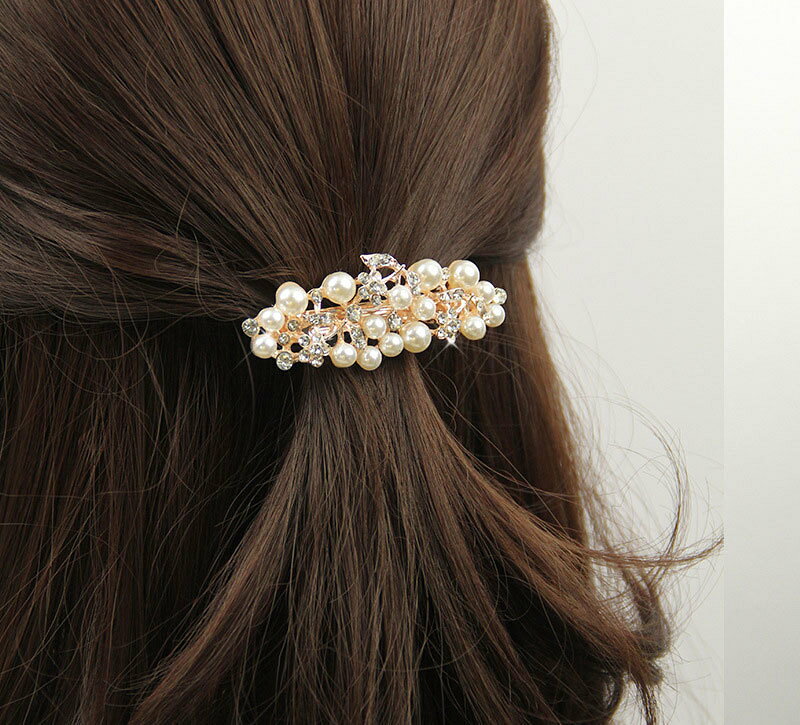 送料無料 バレッタ ヘアアクセサリー レディース パール調 きれいめ 小さめ 7cm 髪...