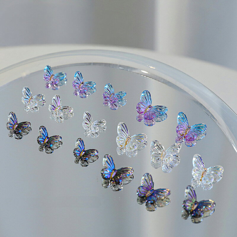 送料無料 ネイルパーツ 同色同サイズ10個セット ネイルアート 蝶 立体 3D オーロラ...