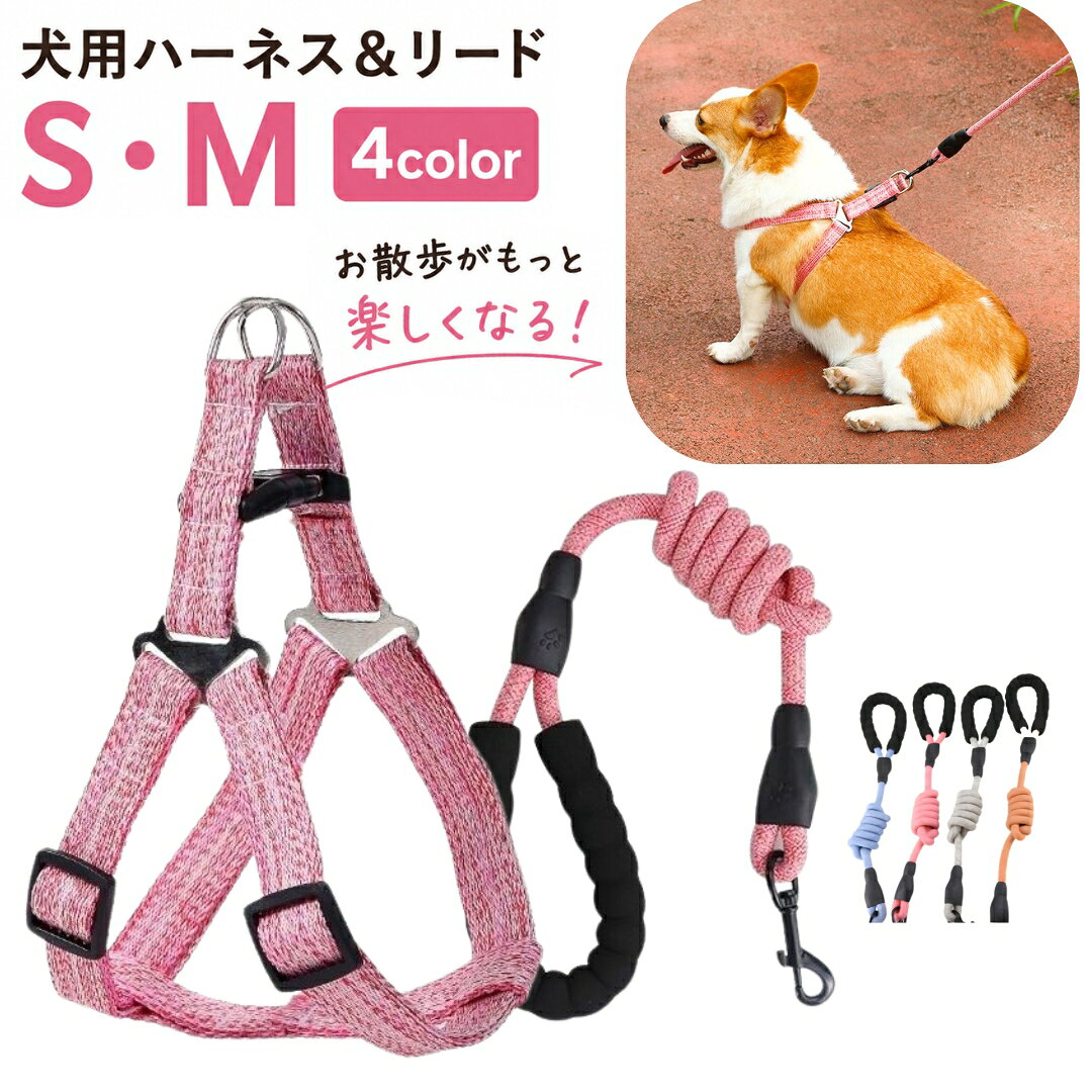 送料無料 ハーネス リード 2点セット 犬用 ペット用品 胴輪 散歩紐 リーシュ グリップハンドル付き ワンタッチバックル 簡単装着 調節可能 お散歩 お出掛け ペットグッズ イヌ用