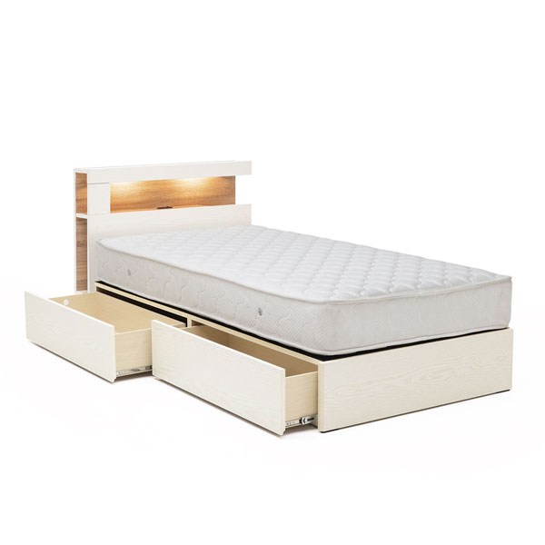 送料無料【シングルベッド】 大人かわいいインテリア 棚・コンセント付き 収納ベッド シングル ※マット..