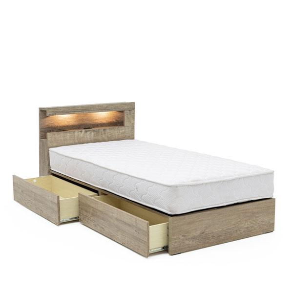 送料無料【シングルベッド】 大人かわいいインテリア 棚・コンセント付き 収納ベッド シングル ※マット..